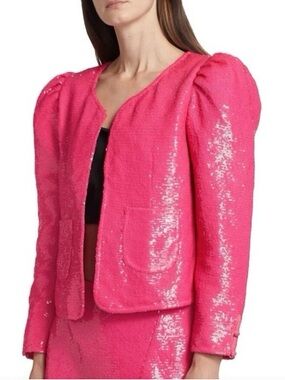 Love the Label Olivier Bright Pink Sequin Puff Sleeve Jacket Quilted Lining S
